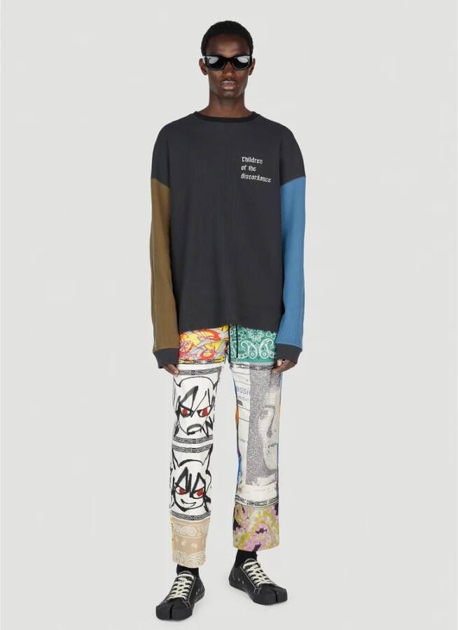 Children Of The Discordance Katoenen Wafel Gebreide Sweatshirt met Contrastpanelen Bruin Heren