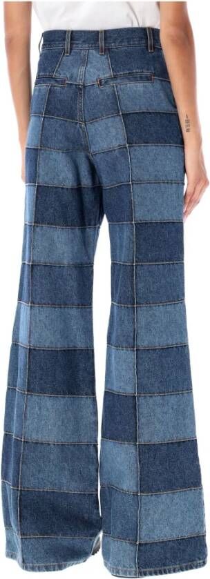 Chloé Patchwork Denim Wide Jeans Blue Dames
