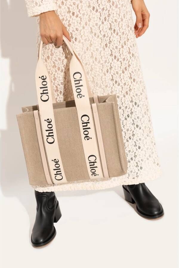 Chloé Woody Medium shopper tas Beige Dames