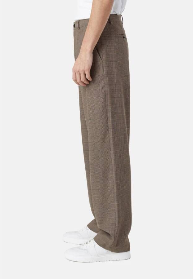closed Loszittende broek met micro ruitpatroon. Zij- en achterzakken met knoopsluiting. Beige Heren