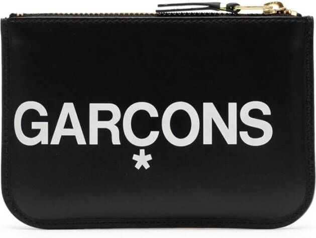 Comme des Garçons Premium Leren Portemonnee met Groot Logo Print Zwart Heren