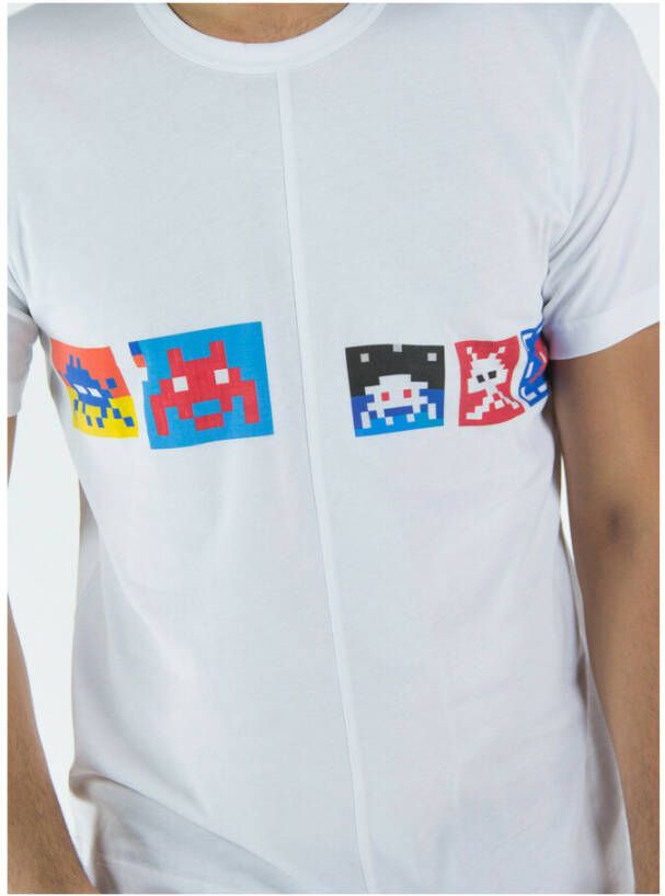 Comme des Garçons Asymmetrisch Border T-Shirt met Pixel Print Wit Heren