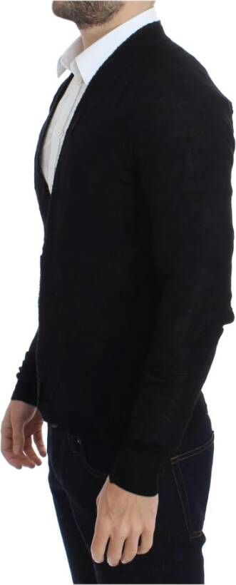 Costume National Black Fine Wool Button Cardigan Zwart Heren