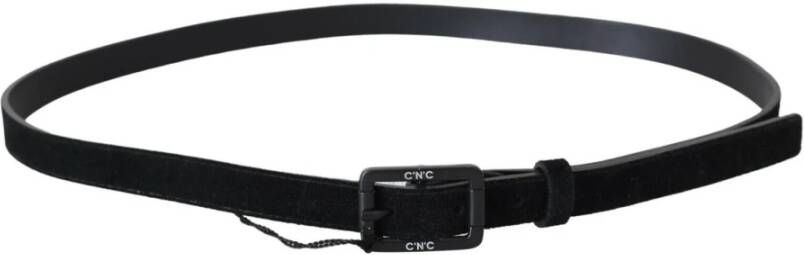 Costume National Black Leather Velvet Square Buckle Waist Zwart Dames