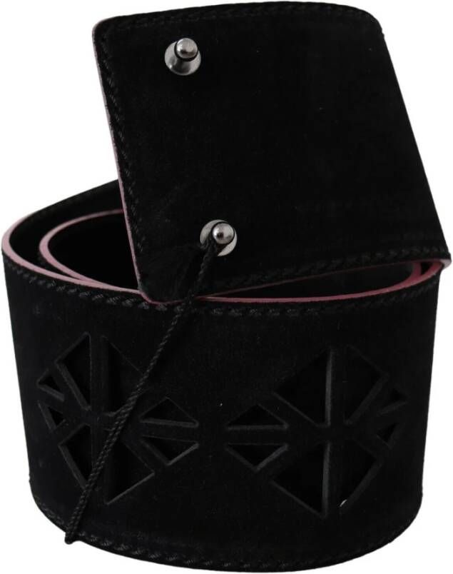 Costume National Black Leather Wide Waist Studded Women Belt Zwart Heren