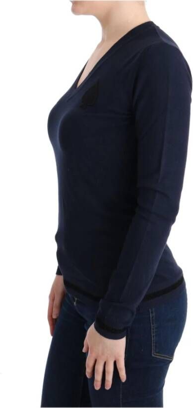 Costume National Blue V-neck Viscose Sweater Blauw Dames