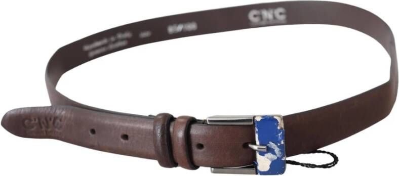 Costume National Brown Genuine Leather Silver Buckle Belt Bruin Unisex