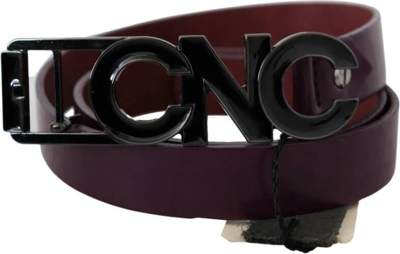Costume National Brown Leather Large Logo Letter Buckle Belt Bruin Dames