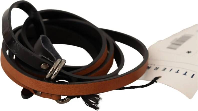 Costume National Brown Leather Silver Tone Buckle Belt Bruin Dames