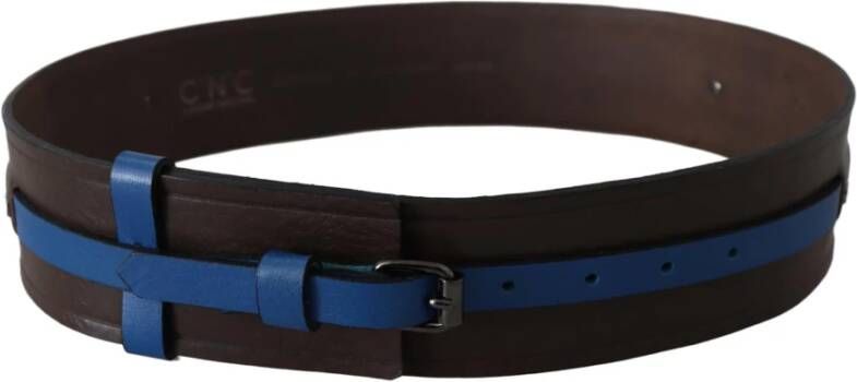 Costume National Brown Thin Blue Line Leather Buckle Belt Bruin Unisex