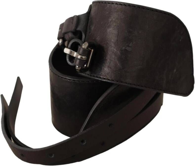 Costume National Dark Brown Leather Double Buckle Belt Bruin Dames