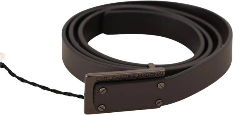 Costume National Dark Brown Leather Logo Buckle Belt Bruin Heren