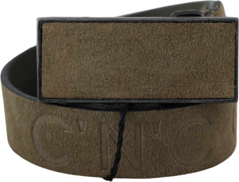 Costume National Green Leather Velvet Buckle Waist Army Belt Groen Unisex