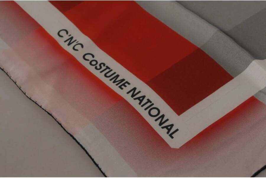 Costume National Grijs Rood Geruit Zijden Sjaal Grijs Dames
