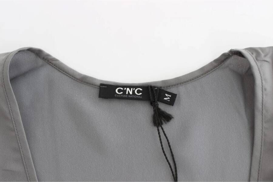 Costume National Grijze V-hals Lang T-shirt met Motief Print Grijs Dames