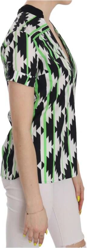 Costume National Multi Color Plunging Top Blouse Groen Dames