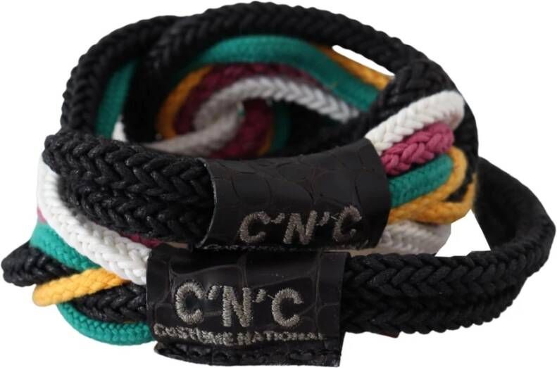 Costume National Multicolor Rope Leather Rustic Hook Buckle Belt Zwart Unisex