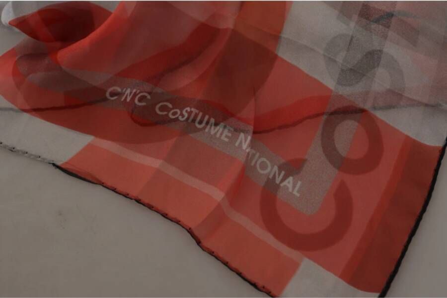 Costume National Prachtige Grijze Rode Geruite Zijden Sjaal Grijs Dames