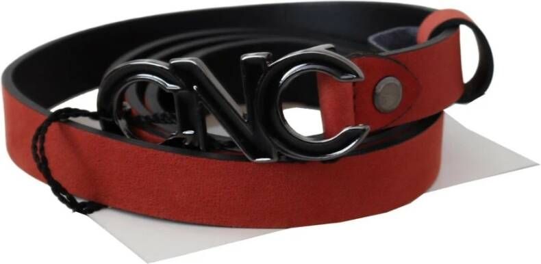 Costume National Red Black Leather Black Logo Buckle Blood Belt Rood Dames