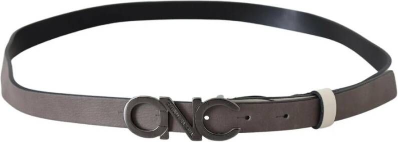 Costume National White Black Leather Letter Logo Buckle Belt Wit Dames