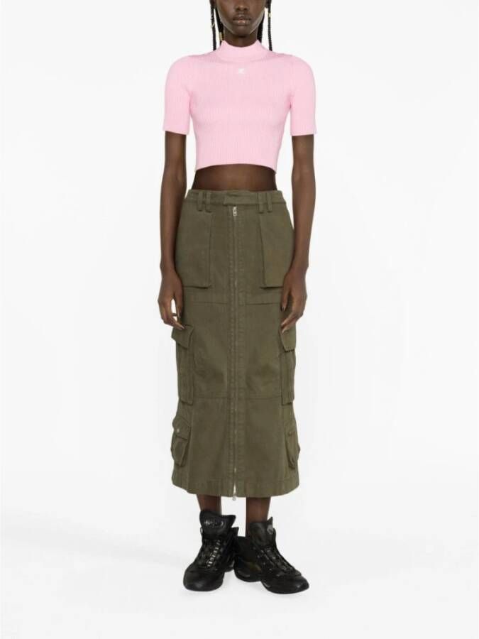 Courrèges Roze Geribbelde Crop Top Roze Dames