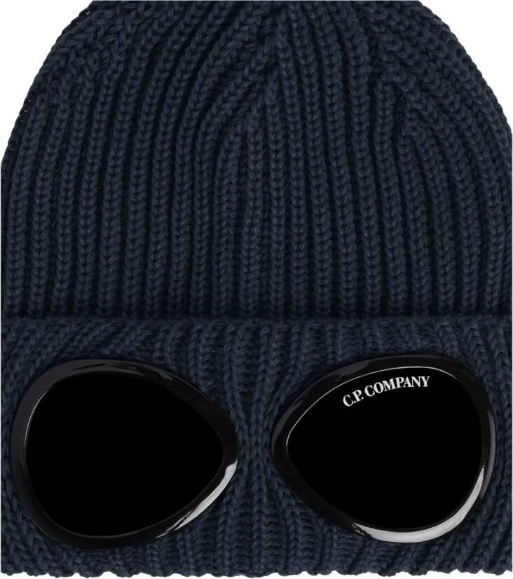 C.P. Company Blauwe Geribbelde Hoed met Logo Print Blauw Heren