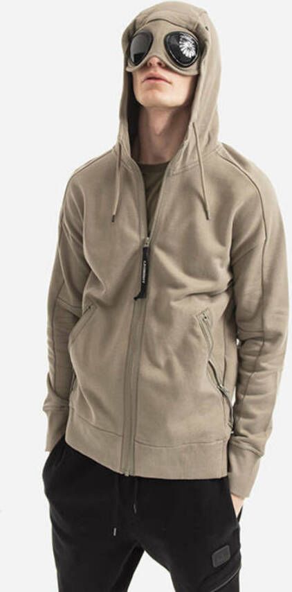 C.P. Company Diagonaal verhoogde fleece goggle hoodie Bruin Heren