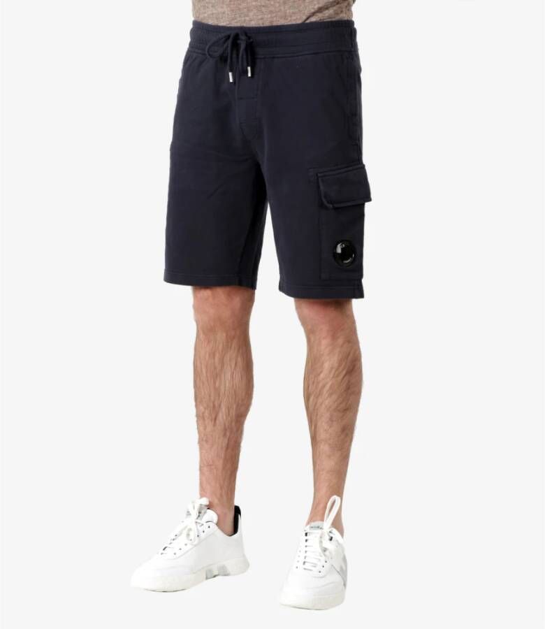 C.P. Company Blauwe Lange Katoenen Shorts met Verstelbare Taille Blauw Heren
