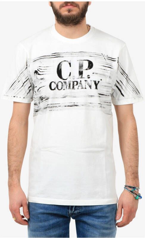 C.P. Company Wit T-shirt met ronde hals en contrastlogo Wit Heren