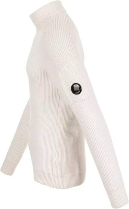C.P. Company Witte Geribbelde Coltrui met Lensdetail Wit Heren