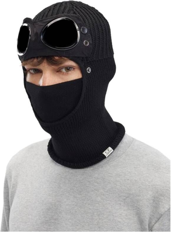 C.P. Company Zwarte Merinowollen Ski Masker met Verstelbare Goggle Lenzen Zwart Heren