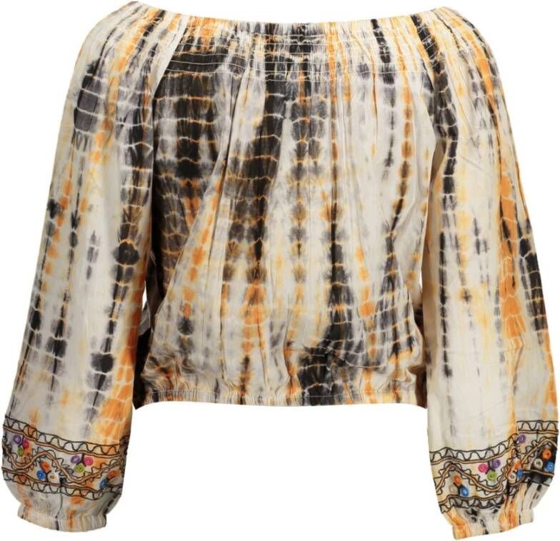 Desigual Beige Katoenen T-Shirt met Lange Mouwen Beige Dames