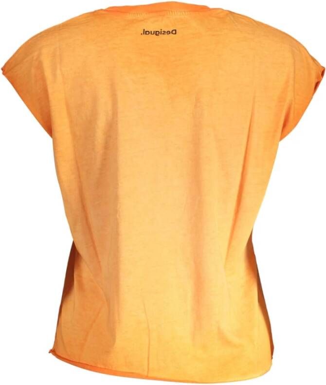 Desigual Contrasterend Print Katoenen T-Shirt Oranje Dames