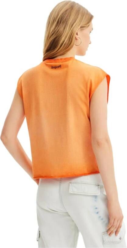 Desigual Dames Mouwloos Print T-shirt Oranje Dames