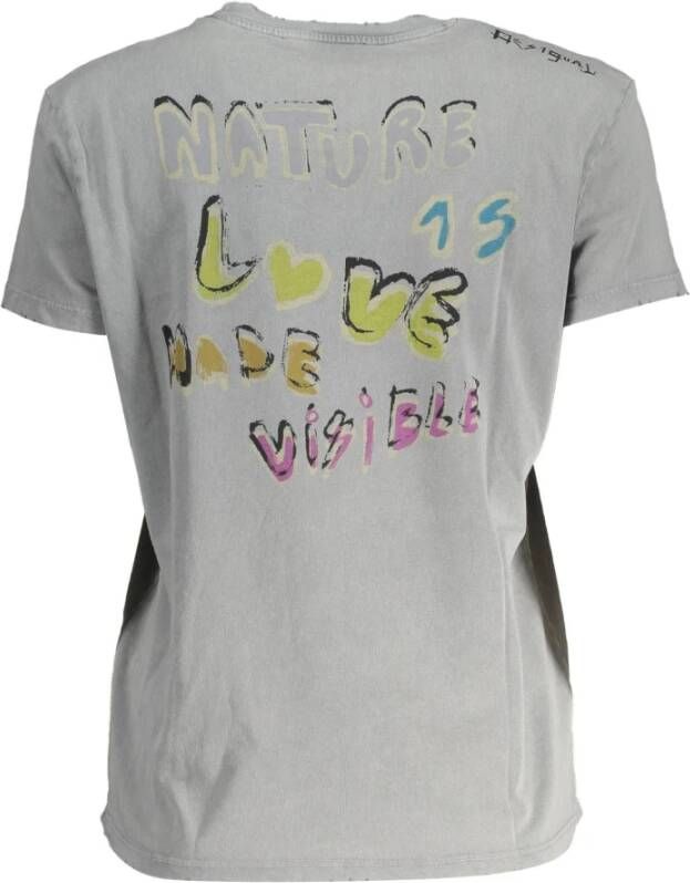 Desigual Grijze Katoenen Tops & T-Shirt Korte Mouwen Print Grijs Dames