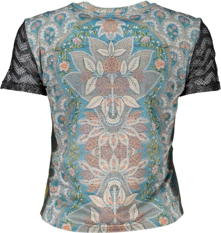 Desigual Lichtblauw Print T-Shirt met Contrasterende Details Blauw Dames
