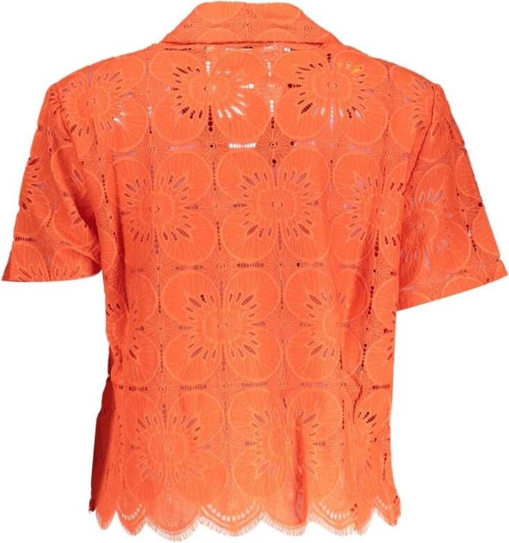 Desigual Oranje Katoenen Shirt met V-Hals Oranje Dames