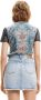 Desigual Lichtblauw Print T-Shirt met Contrasterende Details Blauw Dames - Thumbnail 2