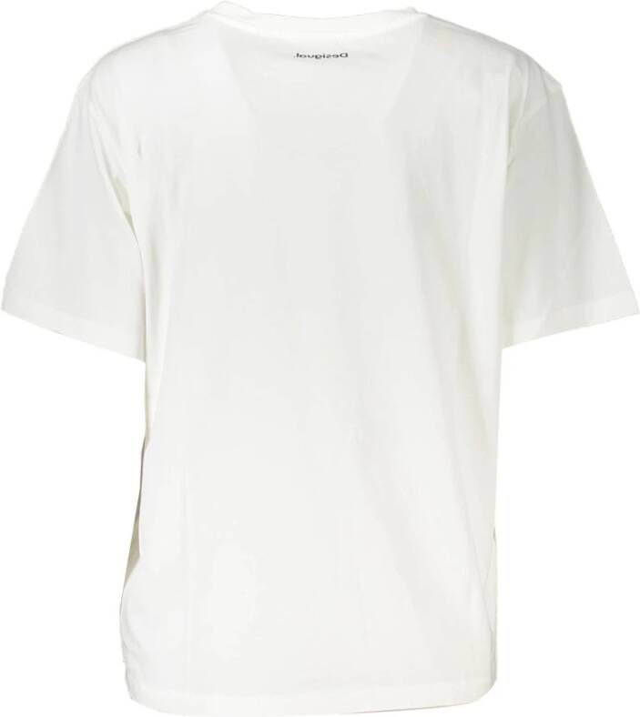 Desigual Witte Katoenen Tops & T-Shirt Korte Mouwen Print Borduurwerk Wit Dames