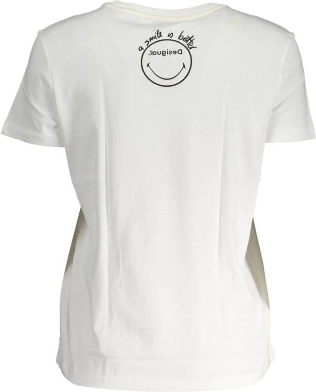 Desigual Witte Katoenen Tops & T-Shirt Korte Mouwen Print Wit Dames