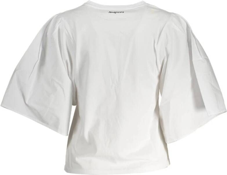 Desigual Witte Katoenen Tops & T-shirt met Wijde Korte Mouwen Wit Dames