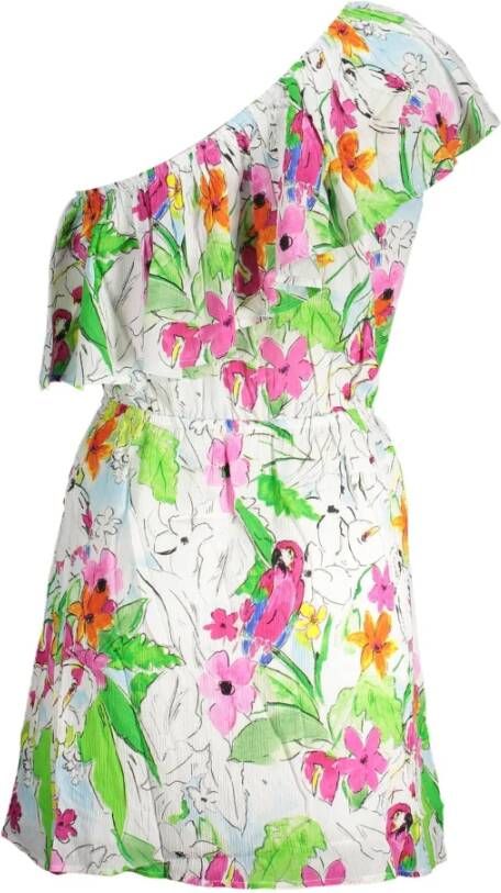 Desigual Witte One Shoulder Jurk met Contrasterende Details Wit Dames