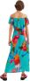 Desigual off shoulder maxi jurk met all over print en volant turquoise rood roze - Thumbnail 6