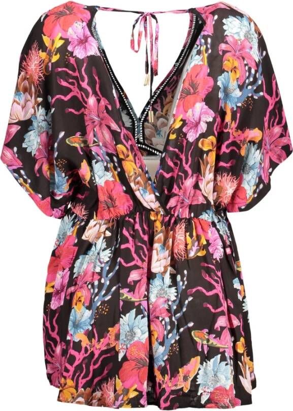 Desigual Zwarte Katoenen Jurk Korte Mouwen V-Hals Zwart Dames