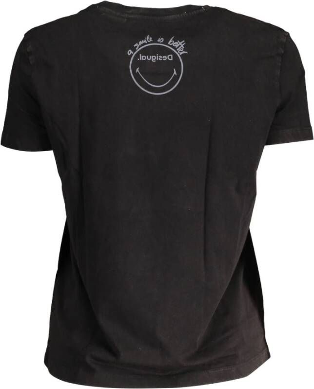 Desigual Zwarte Katoenen Tops & T-Shirt Korte Mouwen Print Zwart Dames