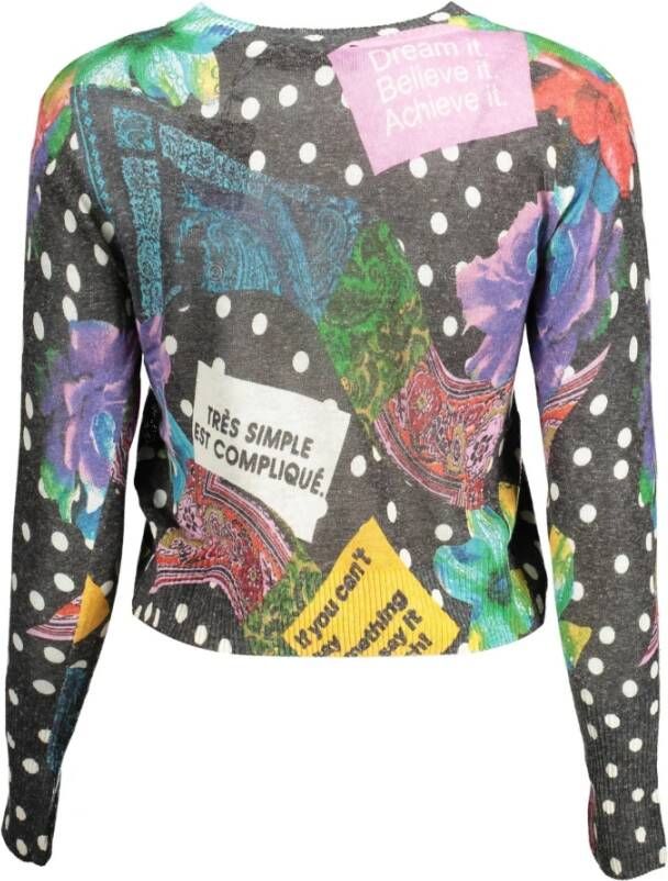 Desigual Zwarte Linnen Trui met Contrasterende Details Zwart Dames