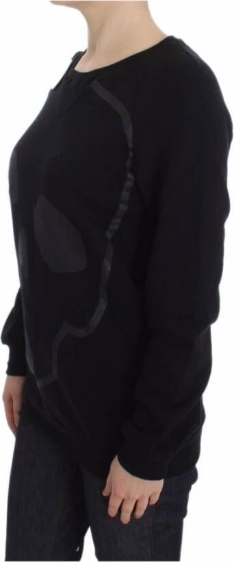D.Exterior Black Cotton Motive Print Crewneck Pullover Sweater Zwart Dames