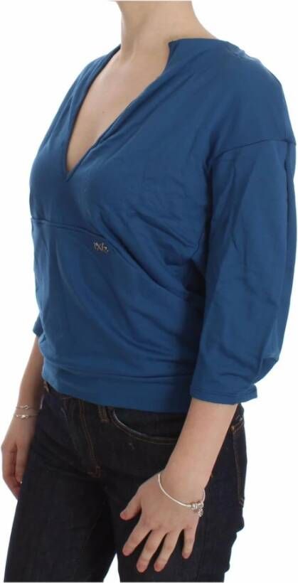 D.Exterior Blue Cotton Top Pullover Deep V-neck Women Sweater Blauw Dames