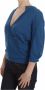 D.Exterior Blue Cotton Top Pullover Deep V-neck Women Sweater Blauw Dames - Thumbnail 2