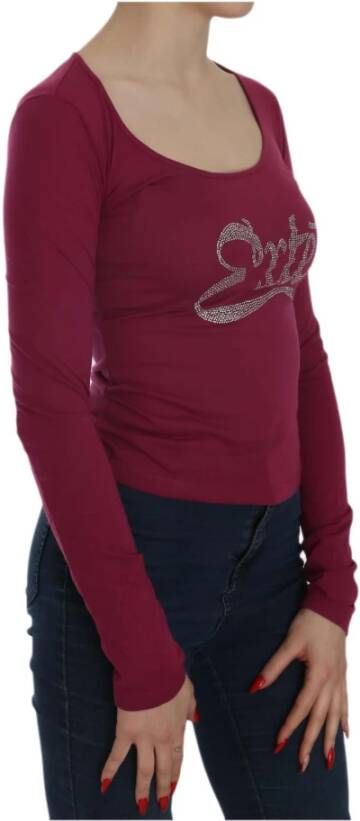 D.Exterior Crystal Embellished Long Sleeve Casual Top Rood Dames